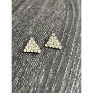 Vintage Shoe Clips Silver Rhinestones Ladies Small Triangles Two Shoe Clips